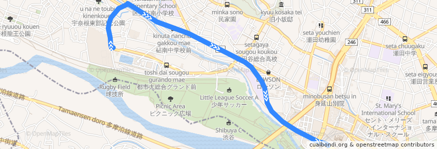 Mapa del recorrido 新道線　砧本村⇒二子玉川駅 de la línea  en Setagaya.