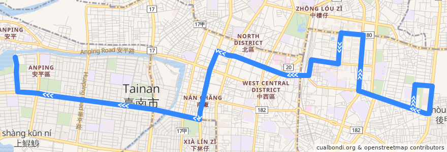 Mapa del recorrido 77路(往原住民文化會館_返程) de la línea  en Tainan.