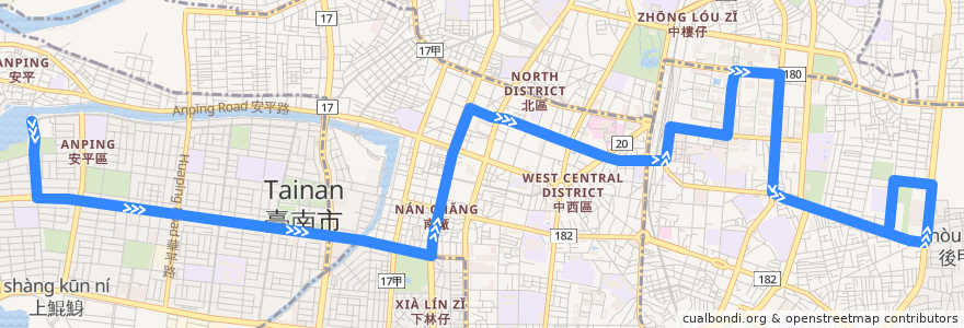 Mapa del recorrido 77路(往南紡購物中心_往程) de la línea  en 臺南市.