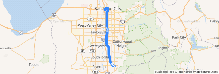 Mapa del recorrido Blue Line to Salt Lake Central de la línea  en Salt Lake County.