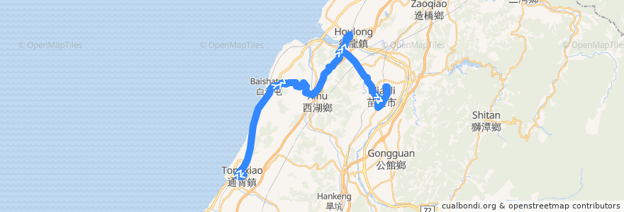 Mapa del recorrido 5668 苗栗－通霄鎮公所(經後龍) (往苗栗) de la línea  en 苗栗縣.