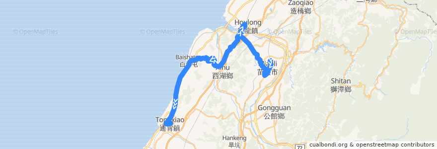 Mapa del recorrido 5668 苗栗－通霄鎮公所(經後龍) (往通霄鎮公所) de la línea  en Contea di Miaoli.