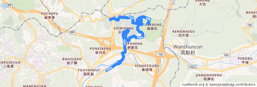 Mapa del recorrido 臺北市 112 捷運動物園站-富德靈骨塔 (往富德靈骨塔) de la línea  en 원산구.