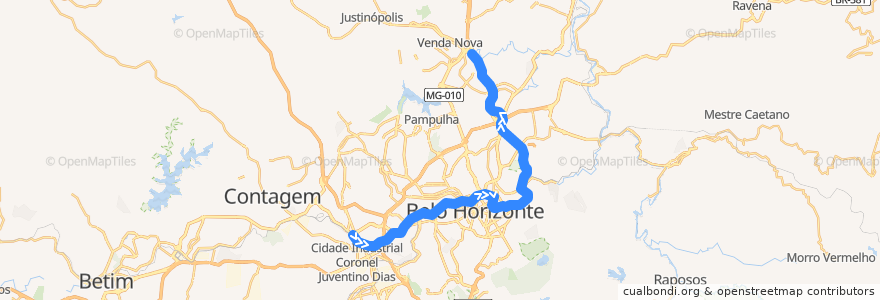 Mapa del recorrido Linha 1 - Azul: Eldorado → Vilarinho de la línea  en Belo Horizonte.