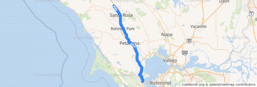 Mapa del recorrido Sonoma-Marin Area Rail Transit: Sonoma County Airport => Larkspur de la línea  en کالیفرنیا.