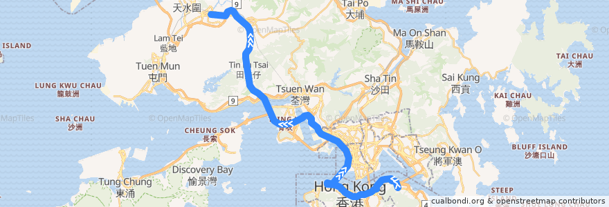 Mapa del recorrido Bus 968X (Quarry Bay (King's Road) → Yuen Long (West)) de la línea  en 香港.