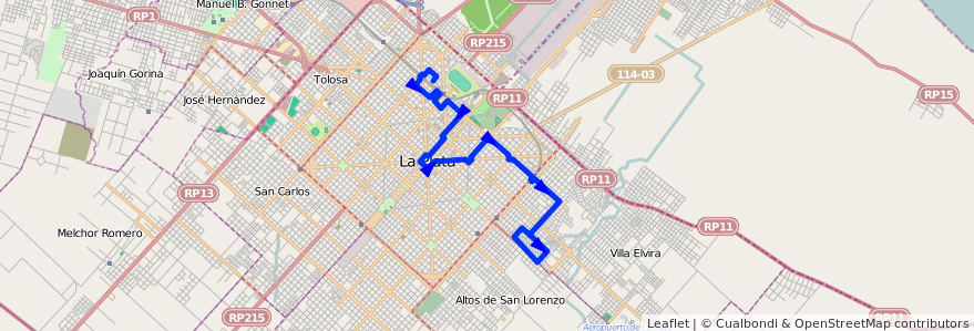 Mapa del recorrido 61 de la línea Este en Partido de La Plata.