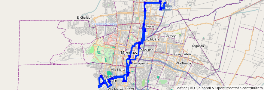 Mapa del recorrido 61 - Mathus Hoyos - Vandor de la línea G06 en 门多萨省.