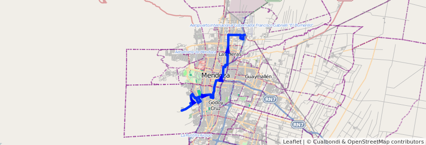 Mapa del recorrido 61 - Mathus Hoyos - Vandor - Sol y Sierra (Bajada) de la línea G06 en Мендоса.