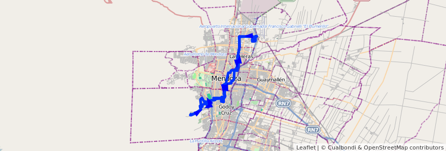 Mapa del recorrido 61 - Mathus Hoyos - Vandor - Sol y Sierra de la línea G06 en Mendoza.