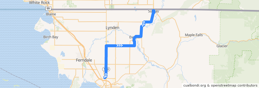 Mapa del recorrido 71x Everson/Nooksack/Sumas de la línea  en Whatcom County.