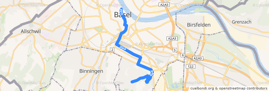 Mapa del recorrido Tram 16: Schifflände => Bruderholz de la línea  en Basel.