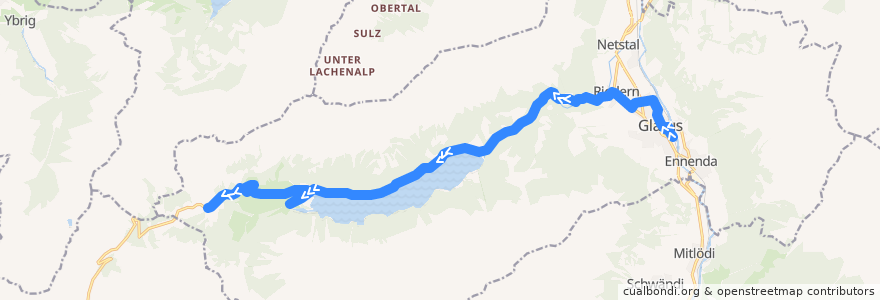 Mapa del recorrido Bus 504: Glarus, Bahnhof => Klöntal, Richisau de la línea  en Glarus.