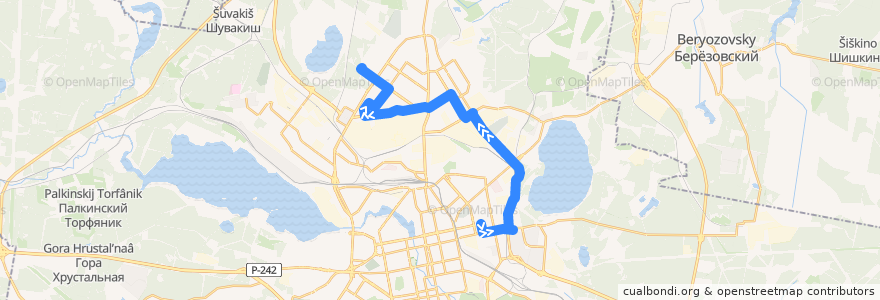 Mapa del recorrido Автобус 033. УрФУ - Парк Победы de la línea  en городской округ Екатеринбург.