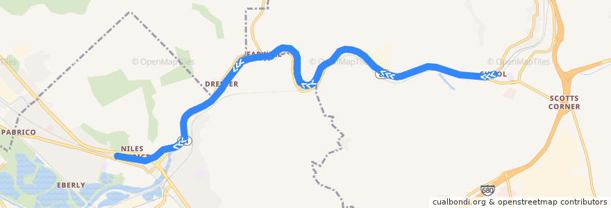 Mapa del recorrido Niles Canyon Railway de la línea  en 阿拉梅达县/阿拉米達縣/阿拉米達郡.