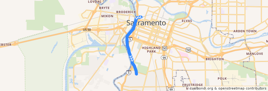 Mapa del recorrido Museum Railway de la línea  en Sacramento County.