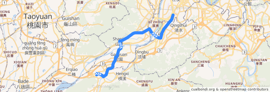 Mapa del recorrido 新北市 889 三峽-捷運亞東醫院站 (去程) de la línea  en Новый Тайбэй.