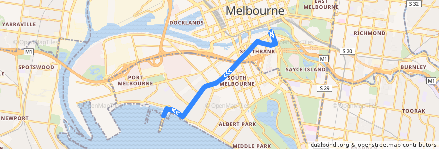 Mapa del recorrido Bus 109: Arts Centre => Station Pier de la línea  en Melbourne.