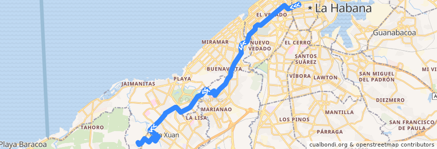 Mapa del recorrido Ruta 55 Hospital Hnos. Ameijeiras => Barbosa de la línea  en La Habana.