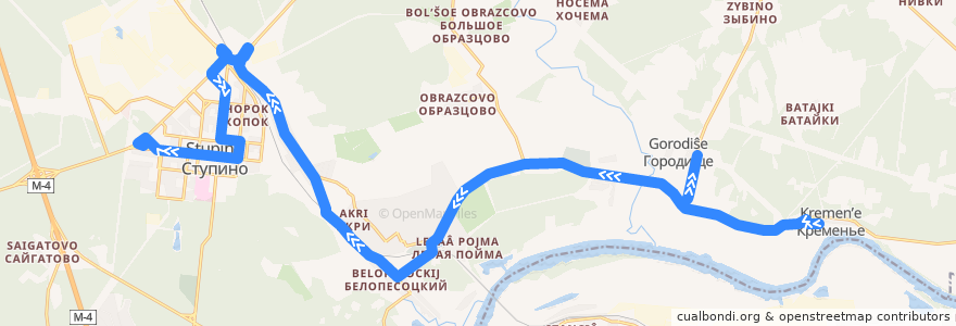 Mapa del recorrido Автобус №21: Кременье - Ступино (через Городище-2) de la línea  en городской округ Ступино.