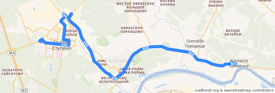 Mapa del recorrido Автобус №21: Кременье - Ступино de la línea  en городской округ Ступино.