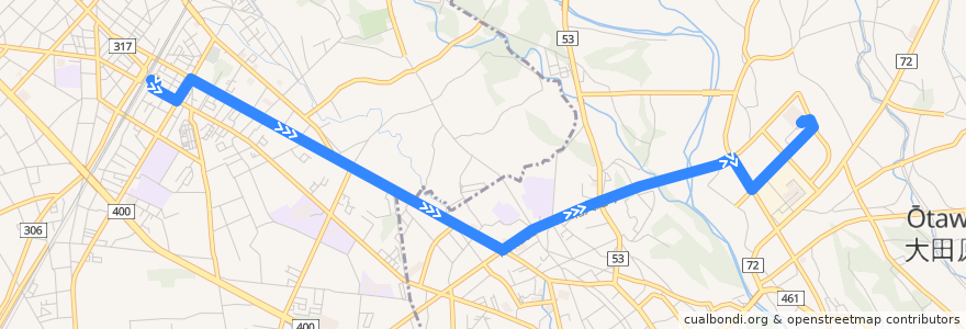 Mapa del recorrido 関東自動車バス 西那須野駅⇒那須赤十字病院 de la línea  en Prefectura de Tochigi.