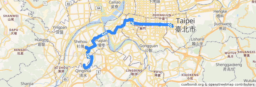 Mapa del recorrido 臺北市 651 臺北市政府-板橋 (返程) de la línea  en Nuevo Taipéi.