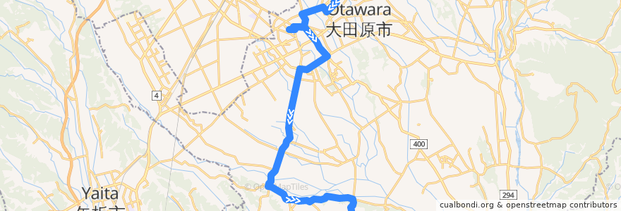 Mapa del recorrido 大田原市営バス佐久山・親園線　那須赤十字病院・大田原市役所⇒ふれあいの丘 de la línea  en Ohtawara.