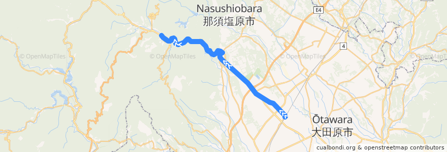 Mapa del recorrido JRバス関東塩原本線 西那須野駅⇒塩原温泉バスターミナル de la línea  en Nasushiobara.