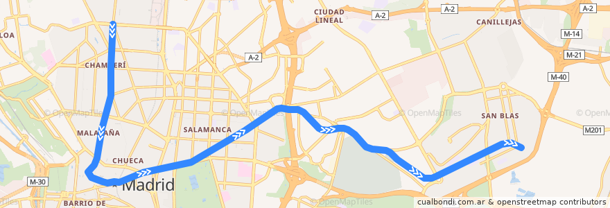 Mapa del recorrido Línea 2: Cuatro Caminos-Las Rosas de la línea  en Madrid.