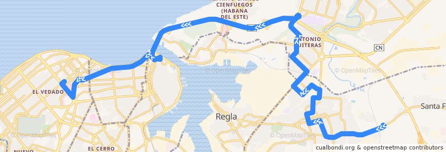 Mapa del recorrido Ruta A95 Guanabacoa => Tunel => Vedado de la línea  en La Habana.