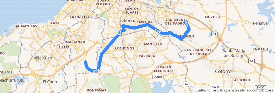 Mapa del recorrido Ruta A35 Diezmero => CUJAE de la línea  en Havanna.