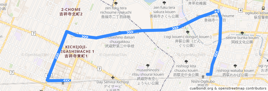 Mapa del recorrido 西10 de la línea  en Tokio.