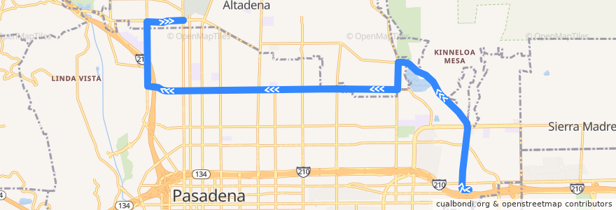 Mapa del recorrido Pasadena Transit 32 (westbound) de la línea  en Pasadena.