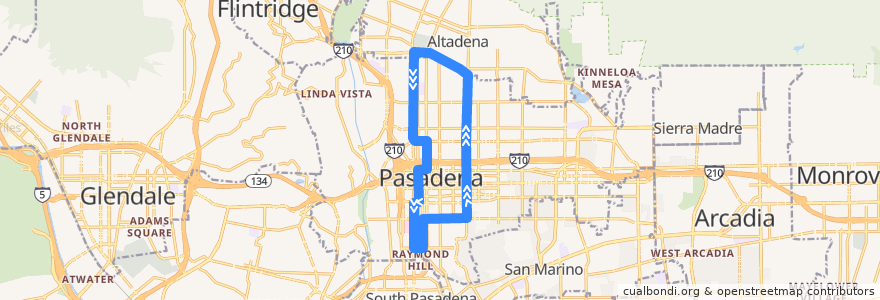 Mapa del recorrido Pasadena Transit 20 (clockwise) de la línea  en Pasadena.