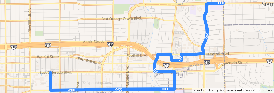 Mapa del recorrido Pasadena Transit 60 (westbound) de la línea  en Pasadena.