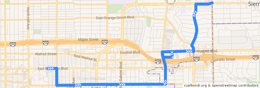 Mapa del recorrido Pasadena Transit 60 (eastbound) de la línea  en Pasadena.