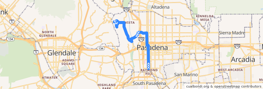Mapa del recorrido Pasadena Transit 51 (northbound) de la línea  en Pasadena.