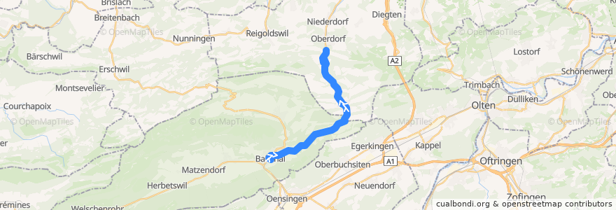 Mapa del recorrido Bus 94: Balsthal, Bahnhof => Waldenburg, Bahnhof de la línea  en Schweiz/Suisse/Svizzera/Svizra.