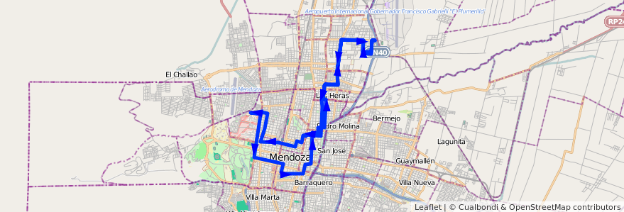 Mapa del recorrido 62 - Mathus Hoyos - Boulogne Sur Mer de la línea G06 en 门多萨省.