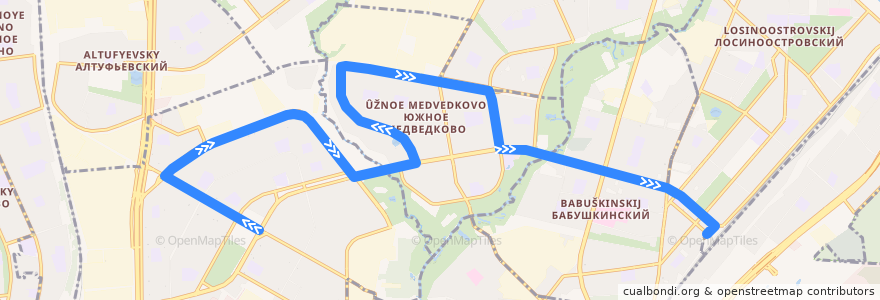 Mapa del recorrido Автобус 309: Метро «Отрадное» => Станция Лосиноостровская de la línea  en Северо-Восточный административный округ.