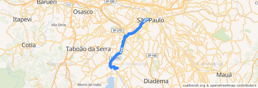 Mapa del recorrido 6200-10 Terminal Santo Amaro de la línea  en Sao Paulo.