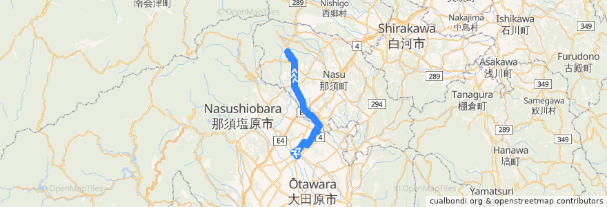 Mapa del recorrido 関東自動車バス 那須塩原駅⇒那須湯本温泉 de la línea  en Prefettura di Tochigi.