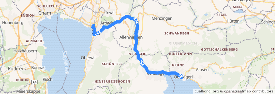 Mapa del recorrido Bus 1: Oberägeri, Station => Zug, Bahnhofplatz (Weg B, Schnellbus) de la línea  en Zug.