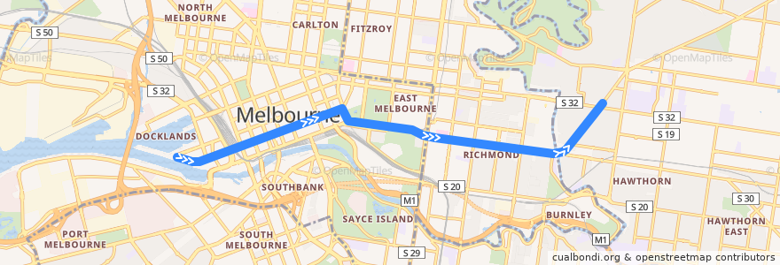 Mapa del recorrido Tram 48d: Victoria Harbour => Kew Depot de la línea  en Melbourne.