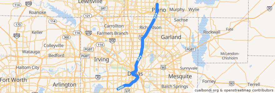 Mapa del recorrido Red Line: Westmoreland => Parker Road de la línea  en Dallas County.