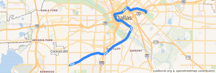 Mapa del recorrido Red Line: Westmoreland => Fair Park de la línea  en Dallas.