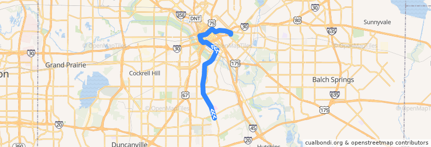 Mapa del recorrido Blue Line: Ledbetter => Fair Park de la línea  en Dallas.