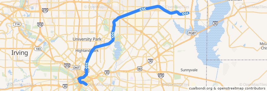 Mapa del recorrido Blue Line: Downtown Rowlett => Cedars de la línea  en Dallas County.