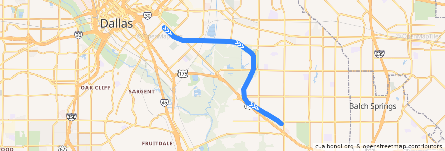 Mapa del recorrido Green Line: MLK Jr. => Buckner de la línea  en Dallas.